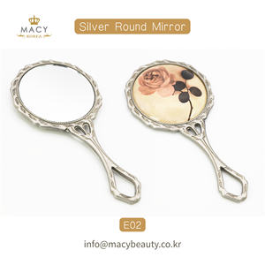 Espejo de Mano Circular Vintage Plateado MACY BEAUTY KOREA, Espejo Cosmético Decorativo de Metal con Mango Hueco, Espejo para Extensión de Pestañas - Product Image 1