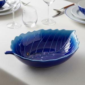 Moderna Tazón de Cerámica con Diseño de Hojas Azules, Plato Decorativo para Frutas y Bocadillos, Vajilla Elegante para la Mesa del Comedor del Hogar - Product Image 1