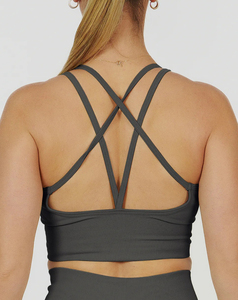 High Support Seamless Women's Cotton Spandex U-Neck Yoga <b>Bra</b> Breathable Quick Dry Solid Color 160g Crisscross <b>Straps</b> Front Logo - Product Image 4