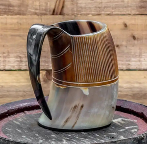 Mug à bière en corne de buffle de luxe à la mode, couleur naturelle, réutilisable, authentique, fabriqué à la main, mug en corne viking - Product Image 2