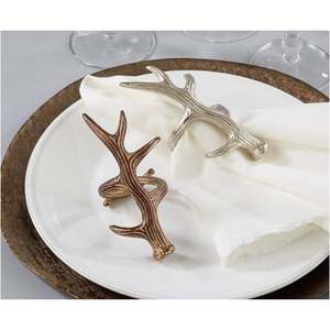 <b>Silver</b> Antler <b>Napkin</b> Ring Rustic Metal Table Decor for Christmas 5.5 Inch - Product Image 4