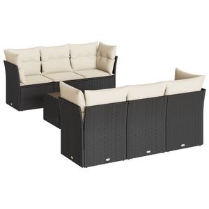 Conjunto de sofás de jardín negros con cojines color blanco crema - Product Image 2