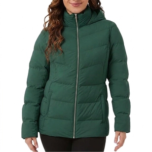 Women's Hooded Quilted Jacket With <b>Zipper</b> Closure Full Sleeve Winter Coat Solid Color Polyester Wadding Lightweight Warm - Product Image 5