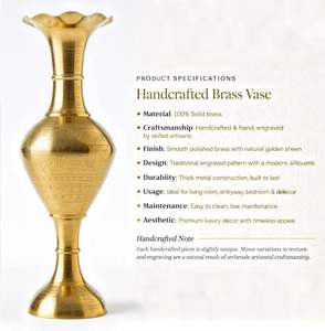 Vase à fleurs en laiton artisanal, urne en métal gravée Meenakari traditionnelle, décoration pour la maison et le bureau, grand vase de sol moderne, finition polie - Product Image 4