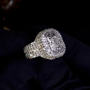 Bague de cocktail hip-hop en forme de fleur pour femme, en argent 925 et plaqué or 14 carats, avec diamants de laboratoire micro-pavés, style glamour pour mariage - Product Image 1