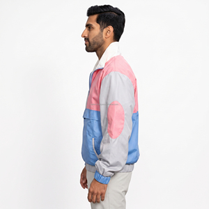 Blouson de sport pour homme à blocs de couleur, coupe racer, avec fermeture éclair quart de tour, coupe-vent, en polyester, style décontracté printemps - Product Image 2