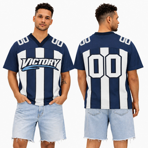 Custom Navy White Stripe Sports Jersey Men Breathable Mesh T Shirt Victory Print Athletic Football Baseball Jersey OEM - Product Image 1
