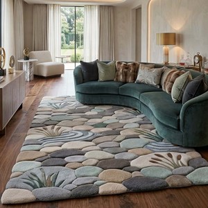 พรมขนสัตว์ทอมือลายก้อนกรวดสไตล์ร่วมสมัย รุ่น Luxury River Stone สำหรับตกแต่งห้องนั่งเล่น ห้องนอน และบ้าน ให้ความรู้สึกนุ่มสบาย ดีไซน์ลายพฤกษศาสตร์ - Product Image 2