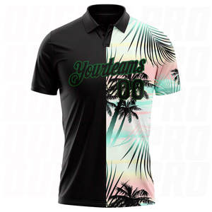 T-shirt personnalisé OEM, t-shirt polo décontracté en polyester à manches courtes pour hommes, noir, vert, tropical, palmiers d'Hawaï - Product Image 5