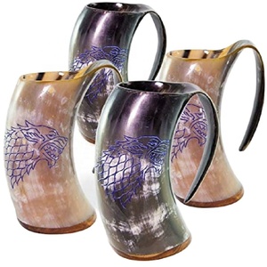 Jarra de Cuerno Natural Pulida Hecha a Mano, Personalizable, Premium, Minimalista, con Diseño de Hojas de 15 cm, para Cerveza en Fiestas - Product Image 2