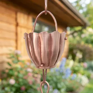 Fluted Copper Cup Rain Chain Decorative Outdoor Gutter Water <b>Feature</b> <b>Garden</b> Home Exterior Hanging Metal Rainwater Drainage Chain - Product Image 5