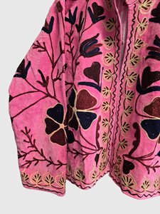 Veste en velours rose à manches longues, taille plus, broderie florale, col mandarin, vêtements d'automne pour femmes - Product Image 5