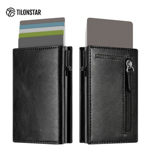 TILONSTAR TC302 Men Short Magnetic Closure Minimalist Slim Leather RFID Pop Up <b>Wallet</b> Business Card <b>Holder</b> - Product Image 1