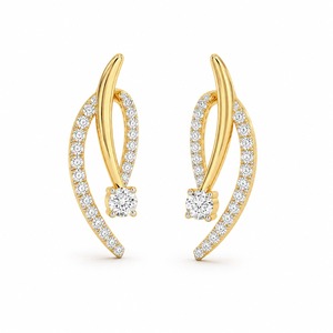 Pendientes de Oro Amarillo de Lujo con Diamantes Redondos de Corte Brillante, Diseño Geométrico, Engaste de Garra, para Uso Diario de Mujer - Product Image 5