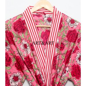 Kimono de algodón para mujer al por mayor, 100% algodón indio, talla única, transpirable, floral, para primavera/verano, ropa de baño, bata elegante para damas de honor - Product Image 4