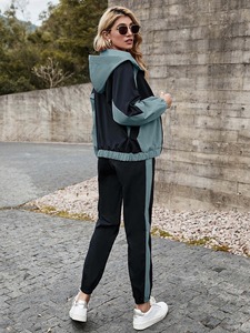 Conjunto deportivo para mujer, corte ajustado, tela de algodón y poliéster, con cremallera, para correr, gimnasio, entrenamiento, fitness. - Product Image 4