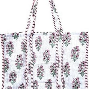 Sac fourre-tout matelassé en coton à imprimé floral, doublure en toile écologique, sac de shopping et de voyage tendance - Product Image 2