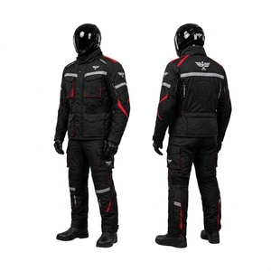 Men Motorcycle Riding Suit Full Sleeve Black Red Reflective Windproof Breathable Polyester/Nylon Winter <b>Jacket</b> Pants Set - Product Image 1
