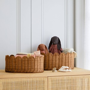 Cheap Price Wholesale Rattan Scallop <b>Basket</b> Set Natural Woven Rattan <b>Basket</b> for Kids Decor Nursery Storage <b>Basket</b> - Product Image 5