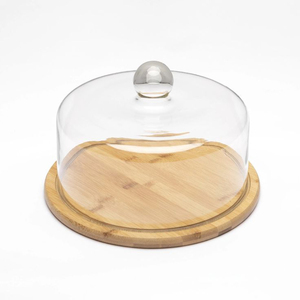 Premium Round Wood <b>Server</b> <b>Cake</b> Holder With Lead Free Glass Cloche Natural Dessert Display Stand For Bakery Home And Event - Product Image 2