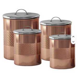 Juego de 4 recipientes de almacenamiento de cocina de metal de calidad superior con textura martillada, acabado en cobre antiguo, con tapa superior, procedentes de la India. - Product Image 5