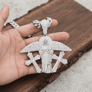 Custom Iced Out <b>Angel</b> Pendant with Dual Crosses, Full Moissanite Hip Hop Jewelry, 925 Sterling Silver, Premium Luxury Shine - Product Image 2