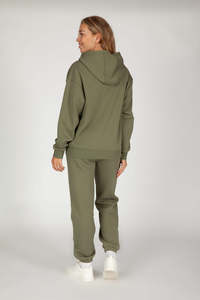 Conjunto Deportivo con Capucha para Mujer, Color Verde Oliva, Sudadera Larga y Pantalones Deportivos, Color Sólido, Corte Holgado Informal, 100% Algodón, Ropa de Otoño - Product Image 2