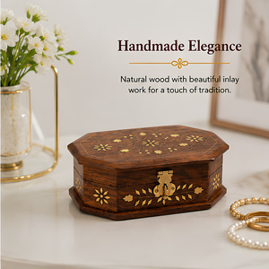 <b>Wooden</b> Jewelry Storage Box | Compact Soft Lining Organizer | Ring Necklace Earring Holder | Natural Handmade Indian Craft Gift - Product Image 1