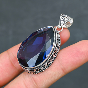 Magnifique pendentif en iolite bleue, pierre précieuse créée en laboratoire, en argent sterling 925, fait main, bijou statement, cadeau pour femme, très demandé - Product Image 4