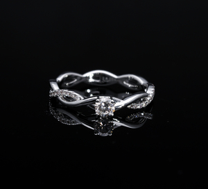 14K Yellow <b>Gold</b> Twisted Infinity Lab Grown CVD Diamond <b>Ring</b> F VVS VS Round Cut Center with Pave <b>Set</b> Side Stones Elegant <b>Ring</b> - Product Image 4