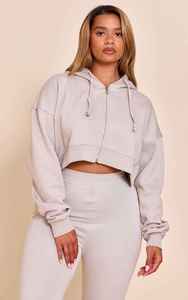 Sudadera corta con capucha para mujer, manga larga, con cremallera, color liso, de algodón y forro polar de bambú, para otoño - Product Image 3
