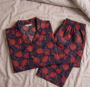 Ensemble de pyjama en coton tissé à motifs imprimés, respirant, col en V, longueur intégrale, pour femmes, été et printemps - Product Image 1