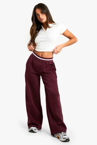 Pantalones Deportivos Anchos de Felpa para Mujer, Color Borgoña, Talla Pequeña, Estilo Nueva York, Suaves al Tacto, Pantalones de Chándal para Mujer - Product Image 5
