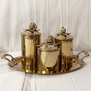 Gold Hammered Stainless Steel Eco-Friendly Stackable Modern Storage <b>Canisters</b> Flip Top Lid Kitchen Spice Containers <b>Set</b> Carton - Product Image 5