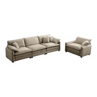 Ensemble de salon moderne du milieu du siècle, comprenant un canapé 3 places et un fauteuil simple, avec 2 accoudoirs et 4 coussins décoratifs, 2 pièces