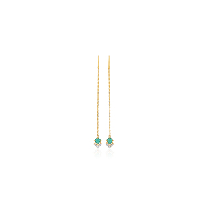 Pendientes Largos Minimalistas de Oro con Gema Verde y Circonitas Brillantes para Uso Diario Femenino - Product Image 1