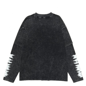 T-shirt personnalisé col rond 260 grammes coton bambou streetwear délavé à l'acide double couche manches longues coupe oversize écoresponsable 2-en-1 sérigraphié - Product Image 2