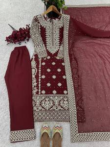 Presenting New Collection In Faux Georgette With Heavy Embroidery Sequence Work Top-Bottom And Dupatta Set Fully Stitched Ready - Product Image 5