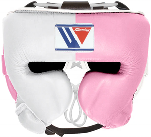 Winning Head Guard High Quality <b>Pink</b> White Leather Laced Lightweight Boxing Training - Product Image 1
