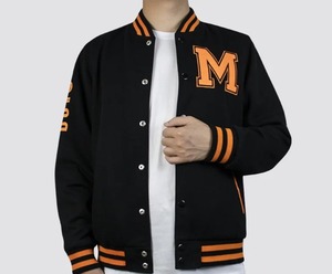 Chaqueta Universitaria Unisex Blanca con Mangas Naranjas, Cierre de Botones, Cuello Camisero, Diseño de Parches, Personalizable, Estilo Preppy, Corte Regular - Product Image 4