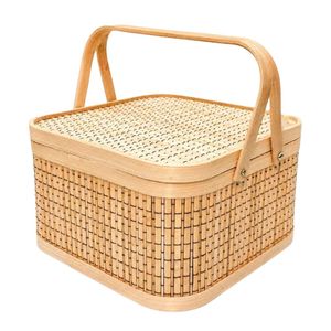 Cesta de Regalo de Bambú Más Vendida, Cesta de Regalo de Bambú con Tapa y Asas para Cestas de Regalo, Almacenamiento de Alimentos, Uso en Picnics - Product Image 1