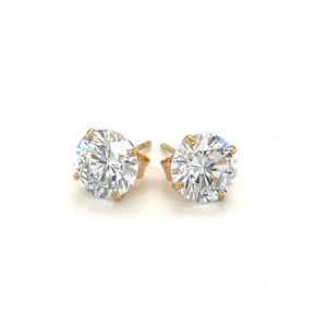 Pendientes de Oro Amarillo de 14k con Circonita Cúbica Facetada de Tono Blanco (7mm) y Anillos de Diamantes - Product Image 2