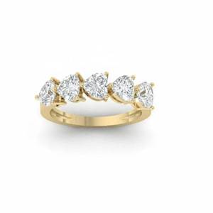 Anillo de Boda y Fiesta de Media Eternidad con Diamantes de Laboratorio en Forma de Corazón, Oro Sólido de 14 Quilates - Product Image 2