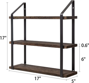 Wall <b>Hanging</b> Shelf with Metal <b>Brackets</b> Wooden Wall Mount Storage Display Shelves for Living Room Bathroom Bedroom Kitchen - Product Image 3