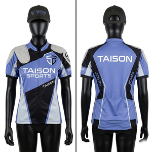 เสื้อเจอร์ซีย์สำหรับผู้หญิง คุณภาพเยี่ยม 155 GSM ผ้าโพลีเอสเตอร์ตาข่ายแห้งเร็ว สีน้ำเงินเทา ระบบแผงตัดต่อสีตัดกัน พิมพ์ลายโลโก้ตามสั่ง - Product Image 4