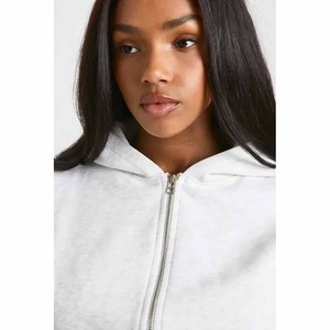 Ensemble de survêtement 2 pièces blanc pour femme, coupe ample, manches longues, haut court décontracté avec découpes et pantalon large - Product Image 4