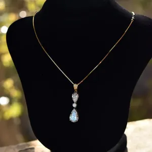 Pear Shape Diamond Drop <b>Pendant</b> Necklace in <b>Solid</b> Yellow <b>Gold</b> with Round Accent Stone Elegant Luxury Bridal Jewelry Gift for Her - Product Image 2
