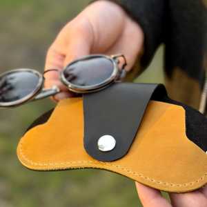 Genuine Leather <b>Glasses</b> Pouch Luxury Soft Cowhide Spectacles <b>Case</b> Slim Handmade Sunglasses Cover Travel Bag LGC-0043 - Product Image 2
