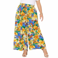 Pantalon Palazzo Femme Coupe Ample Taille Mi-Haute Imprimé Floral avec Cordon de Serrage Personnalisable OEM Vente en Gros