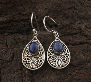 Pendientes de Lapislázuli con Forma de Gota, Plata de Ley 925, Joyería Artesanal Vintage con Piedras Preciosas, Venta al por Mayor para Bodas, Aniversarios y Fiestas - Product Image 2